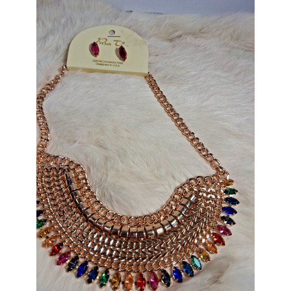 Paris Ti A Bibb Multi-color Necklace with Rose Earrings 12ins +3 Long - Picture 1 of 6